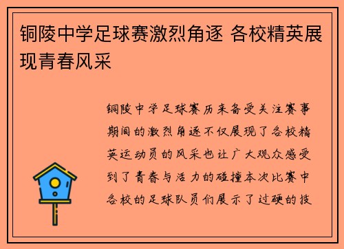 铜陵中学足球赛激烈角逐 各校精英展现青春风采