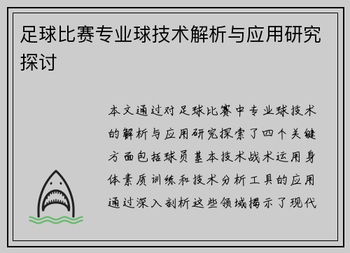 足球比赛专业球技术解析与应用研究探讨