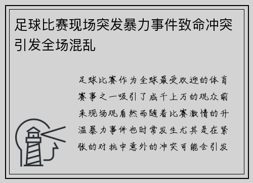 足球比赛现场突发暴力事件致命冲突引发全场混乱