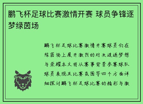 鹏飞杯足球比赛激情开赛 球员争锋逐梦绿茵场