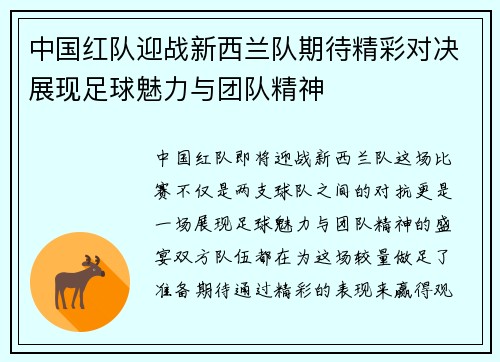 中国红队迎战新西兰队期待精彩对决展现足球魅力与团队精神