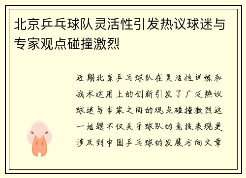 北京乒乓球队灵活性引发热议球迷与专家观点碰撞激烈