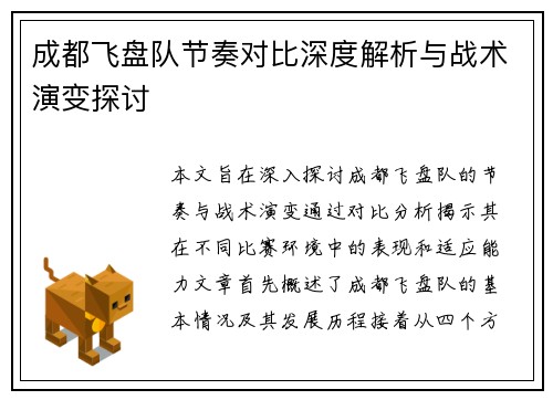 成都飞盘队节奏对比深度解析与战术演变探讨