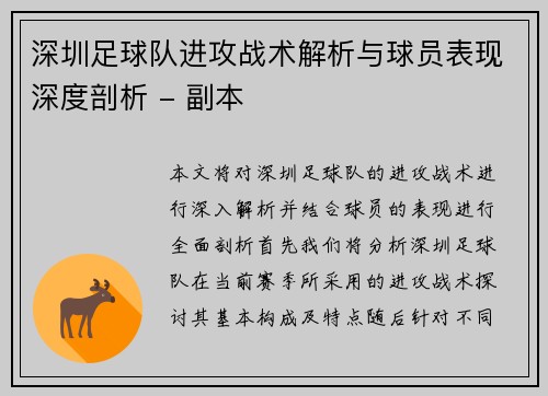 深圳足球队进攻战术解析与球员表现深度剖析 - 副本